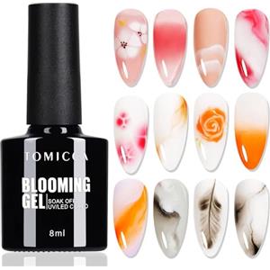 TOMICCA Clear Blooming Gel Smalto per Unghie, UV LED Smalto per Nail Design, Marmo, Fiori ad Acquerello Nail Art Polish 8ml