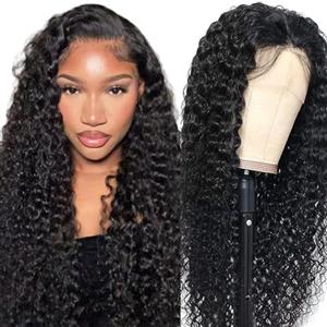 YAYAHAIR Parrucca Donna Ricci Deep Curly 13x4 Lace frontal Wig Human Hair Pre Plucked With Baby Hair Capelli Veri umani Brasiliani Parrucca Donna Reali Nero Naturale 26 Pollici