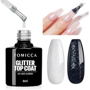 TOMICCA Top Coat Glitterato UV 8 ML No Wipe Top Coat Glitter Gel Smalto Soak-Off Smalto UV LED per Nail Studio Fai da te