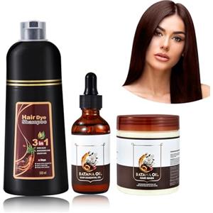 O'RMEAS Braun Tintura per capelli, 500 ml, shampoo colorante per capelli + 50 ml di olio di batana + maschera per capelli da 300 g, shampoo anti-grigio, set unisex per la cura dei capelli