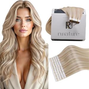 RUNATURE Extension Capelli Veri Biadesivo Biondo Evidenziato 50cm 20 Pezzi 50g Extension Capello Umano #18P60