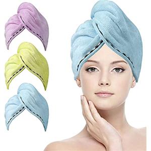 ACWOO Asciugamani a Turbante, 3 Pezzi in Microfibra, Cappuccio Capelli Secchi Super Assorbente, Asciugatura Rapida per Capelli Bagnati, da Doccia con 6 Elastici