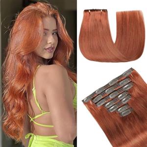 GUDOZO extension capelli veri Giallo zenzero 7pcs 45cm 120g Extension capelli veri biadesivo Extension clip capelli veri senza cuciture volume donna