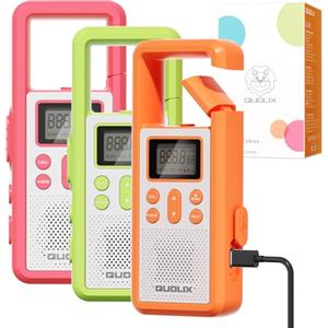 QUOLIX Walkie Talkie per Adulti Bambini, Ricaricabile SOS Scansione Automatica Lampada LED USB-C 3 Km Portata per Trekking e Lavoro in Team Bambini