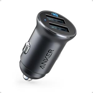 Anker Caricatore Auto Mini 24W 4.8 A Doppia USB Metallo, Adattatore Auto PowerDrive 2 Alloy Flush Fit LED blu, per iPhone 17/16/15, iPad Pro/Air 2/Mini, Samsung Galaxy, Huawei, Xiaomi