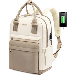 LOVEVOOK Zaino Donna Piccolo, 14 Pollici Impermeabile Computer Backpack Antifurto con Porta USB e Scomparto per Laptop per Scuola Università Viaggi Lavoro Aereo Ufficio, Cachi Beige