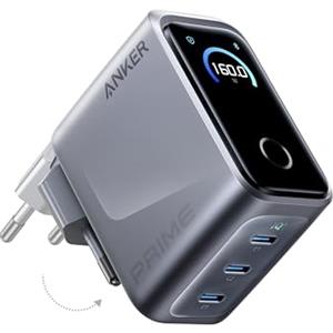 Anker Prime Caricatore USB C 160 W, Blocco Ricarica Compatto USB-C GaN a 3 Porte, Display Smart e Controllo Tattile, Ricaricamrapida da 140W su ogni Porta per Laptop, MacBook, iPad, iPhone 17/16/15
