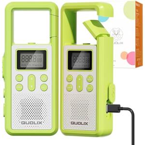 QUOLIX Walkie Talkie Ricaricabile Adulti Professionali, Radioline Walkie Talkie 8 Canali con Batteria agli Ioni di Litio VOX SOS Torcia LED, USB-C 3 Km Portata per Trekking e Lavoro in Team Bambini, Verde*2