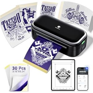 Phomemo TP31 Stampante Per Tatuaggi, Stampante Stencil Tattoo con 10 Carte di Trasferimento Compatibile Con il Telefono, Tablet e PC per Artisti e Principianti