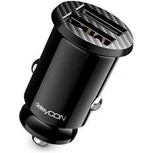 deleyCON 2,4A Accendisigari Caricabatterie USB - 2400mA di Carica Rapida USB a 2 Porte - Mini Caricatore da Auto Compatibile con iPhone 17/16/15/14/13, iPad Pro/Air 2/Mini, S25/S24 e Altro Ancora