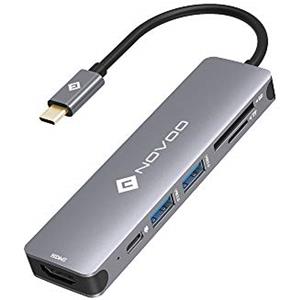 NOVOO Adattatore USB C Hub 4K HDMI USB C Docking Station con 100W Power Delivery, 4K HDMI, 2 porte dati USB-A 3.0, lettore di schede SD/TF per MacBook Pro/Air Dell