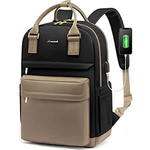 LOVEVOOK Zaino Porta PC Donna, 15,6 Pollici Impermeabile Computer Backpack Antifurto con Porta USB e Scomparto per Laptop per Scuola Università Viaggi Lavoro Aereo Ufficio, Cachi Nero
