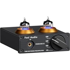 Fosi Audio BOX X2 Preamplificatore Phono, Amplificatore per Giradischi MM, Tre Modalità di Guadagno Commutabili, Valvolare Tubo Vuoto Sostituibile, Preamplificatore Hifi con RCA/AUX 3,5 mm, per Phono