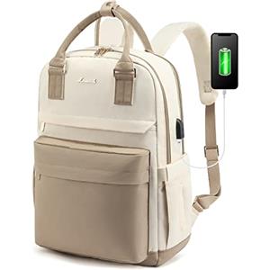 LOVEVOOK Zaino Porta PC Donna, 15,6 Pollici Impermeabile Computer Backpack Antifurto con Porta USB e Scomparto per Laptop per Scuola Università Viaggi Lavoro Aereo Ufficio, Cachi Beige