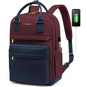 LOVEVOOK Zaino Porta PC Donna, 15,6 Pollici Impermeabile Computer Backpack Antifurto con Porta USB e Scomparto per Laptop per Scuola Università Viaggi Lavoro Aereo Ufficio, Blu Navy Rosso Scuro