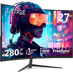 Z Z-Edge Z-Edge Monitor Gaming Curvo 27'' 280 Hz (DP), 1ms MPRT, FHD(1920x1080), FreeSync, Schermo PC LED 16:9 con HDMI Cavo, Inclinazione Regolabile, 1500R, 2 *HDMI2.0 & 2* DP1.2, 178° Angolo Visione