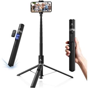 K&F CONCEPT 175cm Bastone Selfie Auto-Apertura, Treppiede Selfie Stick con Telecomando Bluetooth & Slitta a Freddo, 360° Rotazione, Treppiede Smartphone per Viaggi, Vlogger, iPhone/Samsung