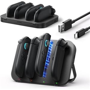 JSAUX Caricatore Compatibile con Nintendo Switch 2, Stazione di Ricarica Magnetica 4 in 1 con Supporto Regolabile e Indicatore LED, Caricatore per Controller Switch 2 con Cavo USB C