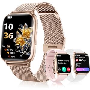 SLOKSFil Smartwatch Damen mit Telefonfunktion, 3 Armbänder 1.83" HD Fitness Tracker mit 24H Pulsmesser SpO2 Schlafmonitor 120+ Sportmodi IP68 Schrittzähler Smart Watch für iOS Android Roségold