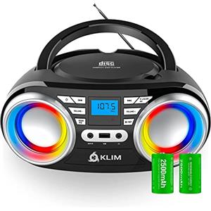 KLIM Boombox B3 Radio con Lettore CD e USB - Radio FM, CD, MP3, AUX - Batteria Ricaricabile - Cassa Bluetooth 4.2 - Modalità con cavo e wireless - Lente migliorata - EQ Digitale [NUOVO]