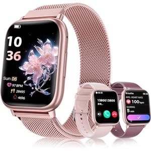 SLOKSFil Smartwatch Donna con Chiamate Bluetooth, 1.83" Fitness Orologio Smartwatch 3 Cinturini Frequenza Cardiaca SpO2 Pressione Sanguigna IP68 Impermeabile Sonno 120+ Modalità Sportive (Rosa)