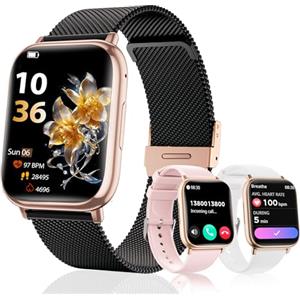 SLOKSFil Smartwatch Donna con Chiamate Bluetooth, 1.83" Fitness Orologio Smartwatch 3 Cinturini Frequenza Cardiaca SpO2 Pressione Sanguigna IP68 Impermeabile Sonno 120+ Modalità Sportive (Oro Nero)