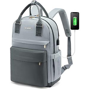 LOVEVOOK Zaino Porta PC Donna, 15,6 Pollici Impermeabile Computer Backpack Antifurto con Porta USB e Scomparto per Laptop per Scuola Università Viaggi Lavoro Aereo Ufficio, Grigio Blu