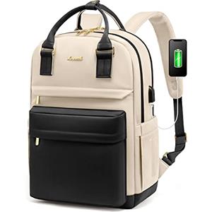 LOVEVOOK Zaino Porta PC Donna, 15,6 Pollici Impermeabile Computer Backpack Antifurto con Porta USB e Scomparto per Laptop per Scuola Università Viaggi Lavoro Aereo Ufficio, Nero Beige
