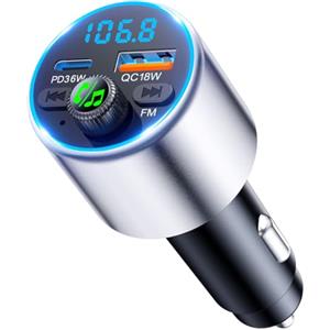 EOIWUY Aggiornato Trasmettitore FM Bluetooth 5.3 per Auto, [Ricarica Rapida] Bluetooth Auto con PD36W & QC3.0, [Suono Hi-Fi Nitido & Potente] Amplificatori Mono Adattatore Bluetooth Accendisigari Car