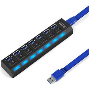 OFFCUP Hub USB Alimentato 7 Porte (1 USB 3.0 6USB 2.0) Con Interruttori Individuali e Spie LED Ciabatta Multi Presa USB, Sdoppiatore USB, Plug & Play, per PC Laptop Stampante MacBook Mouse e Altro