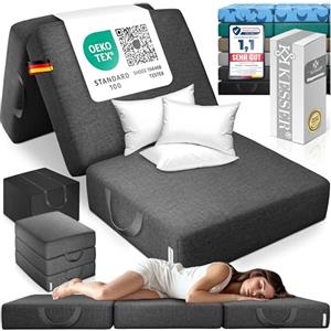 KESSER® Materasso pieghevole, 75 x 200 x 15 cm, pieghevole, 3 scomparti, in gommapiuma, 25 kg/m³, extra spesso, 15 cm, traspirante, lavabile, fodera rimovibile, inclusa borsa da campeggio