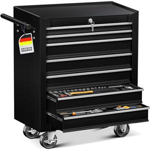MASKO® Carrello da officina - 7 cassetti, nero, richiudibile, in metallo massiccio, senza attrezzi, senza attrezzi, carrello professionale da officina, carrello con serratura