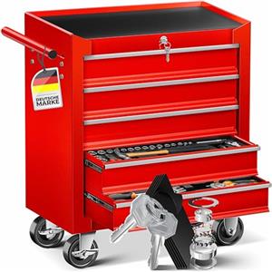MASKO® - Carrello da officina, 5 cassetti, richiudibile, in metallo massiccio, carrello professionale da officina senza attrezzi, carrello per attrezzi con serratura