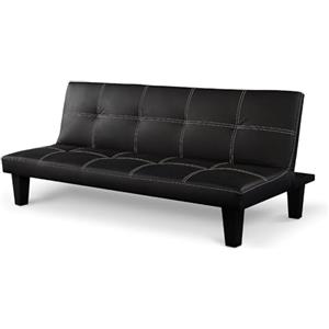 Baroni Home Divano Letto in Ecopelle 3 Posti Trasformabile in Letto Imbottito, Divano Reclinabile con Gambe in Plastica da Salotto, Camera degli Ospiti, Apertura 88 cm, 166x75x70 cm, Ecopelle Nero