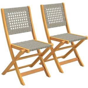 Outsunny Set di 2 Sedie da Giardino in Rattan PE, Sedie Pieghevoli da Esterno, Struttura in Legno di Acacia, per Balcone, Terrazza, Supporto fino a 160 kg, Grigio