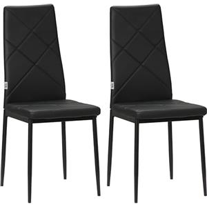 HOMCOM Set di 2 Sedie Sala da Pranzo in Finta Pelle, Sedie Cucina con Schienale Alto con Cuciture a Diamante e Gambe in Acciaio, Sedia Moderne per Cucina, Camera da Letto, Ufficio e Soggiorno, Nero