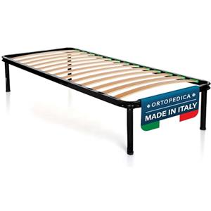 DOLCI SOGNI Rete Letto Singolo 80x190 cm, Letto Ferro Battuto con Rete a Doghe, Altezza 35 cm, Rete Ortopedica e 4 Piedi Letto Smontabili Fissaggio a Doppio Bullone, 100% Made in Italy