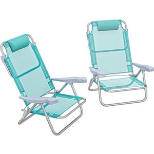 Outsunny Set 2 Sedie da Campeggio Pieghevoli con Poggiatesta Imbottito, Sedia da Pesca con Schienale Regolabile su 6 Livelli in Alluminio e Schiuma, 62x65x80 cm, Azzurro