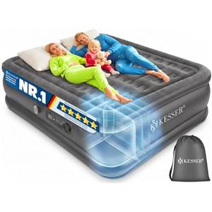 KESSER® Materasso gonfiabile, autogonfiabile, con pompa elettrica integrata, materasso ad aria, per campeggio o uso domestico, con tasca, adatto per 2 persone, Blu - Doppio