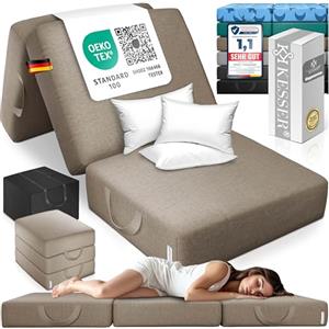 KESSER® Materasso pieghevole 90x200x15 cm, per ospiti, a 3 scomparti, gommapiuma 25 kg/m³, extra spesso, traspirante, lavabile, fodera rimovibile, con borsa