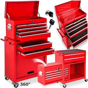 Tectake 402802 Carrello di utensile Carrello carrello workshop con ruote, rimovibile, custodia mobile, rosso