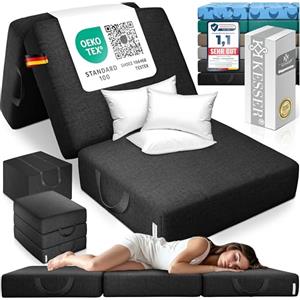 KESSER® Materasso pieghevole 90x200x15 cm, per ospiti, a 3 scomparti, gommapiuma 25 kg/m³, extra spesso, traspirante, lavabile, fodera rimovibile, con borsa