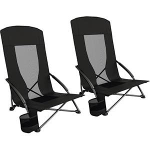 LIFERUN Sedia da spiaggia pieghevole, set da 2 pezzi, schienale alto, sedia da campeggio, sedia da spiaggia bassa con borsa per il trasporto, porta bevande, tessuto a rete traspirante, per attività