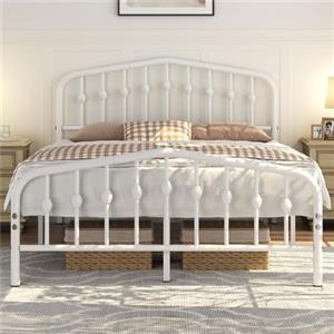 Yaheetech Struttura Letto Matrimoniale Moderno in Metallo con Testiera Rete a Doghe per Camera 140 × 200 cm Bianco