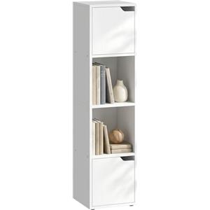 HOMCOM Libreria con 2 Armadietti e Ante, Scaffale a 4 Ripiani, Mobile Libreria con Ripiani Aperti e Design Antiribaltamento, per Soggiorno, Camera da Letto, Ufficio, Bianco