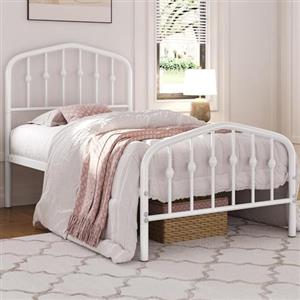 Yaheetech Struttura Letto Singolo in Metallo con Testiera e Pediera 90 x 190 cm Bianco Facile Montaggio Altezza 32 cm Moderno