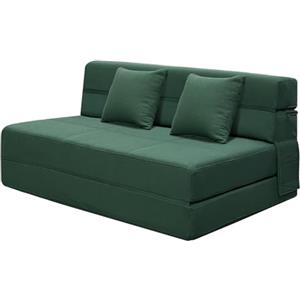 ANONER Divano Letto Futon Pieghevole 203 × 152 cm, Futon con Cotone di Memoria e 2 Cuscino, Divano Letto Materasso Lavabile Set per Loft del Soggiorno, Verde Scuro