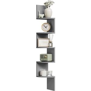 WOLTU Mensola Angolare da Muro Zigzag, Libreria da Parete con 5 Ripiani, Scaffale a Muro per Camera da Letto, Soggiorno, Cucina, Studio, Mensola Grigia in Legno, RG9313hgr2