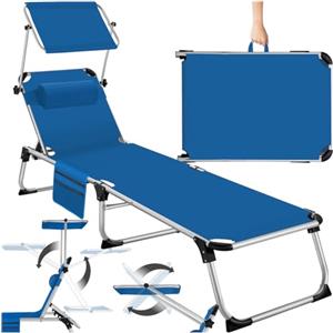 tectake® Lettino Prendisole Pieghevole, Telaio in Alluminio, Schienale Regolabile in 6 Posizioni, Lettino Sdraio con Tetto Parasole e Comodo Cuscino, Ideale per Giardino e Campeggio - Blu
