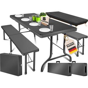 KESSER® Set tenda da birra - Set da 3 pezzi, Tavolo + 2 x Panca, per Interni - Esterni, AxLxP - 73x180x75 cm, Plastica, Set da Giardino in simil Rattan, Pieghevole, Liscio/Nero